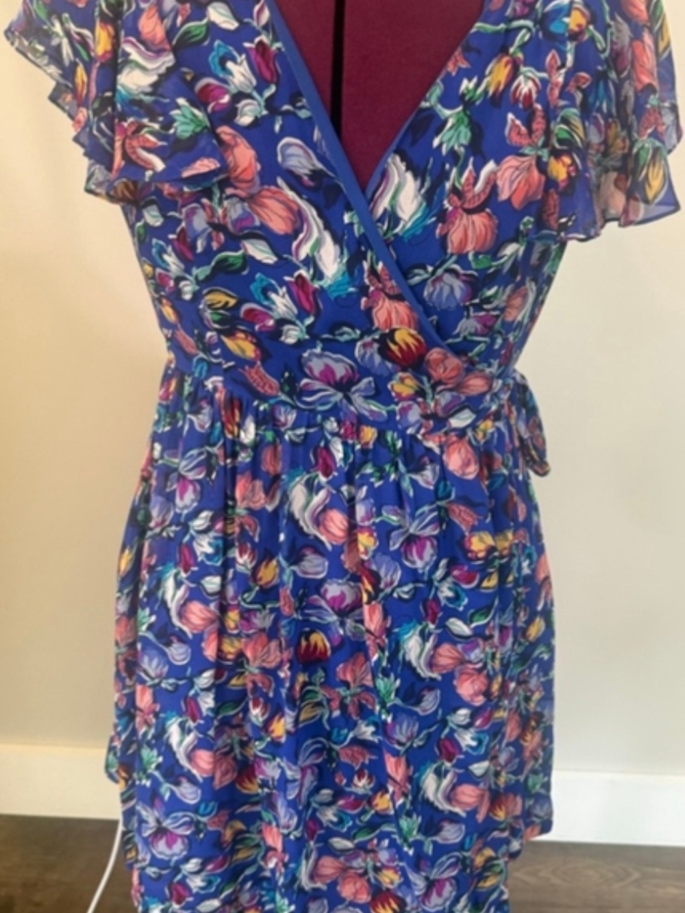 Anthropologie Blue Floral Wrap Mini Dress